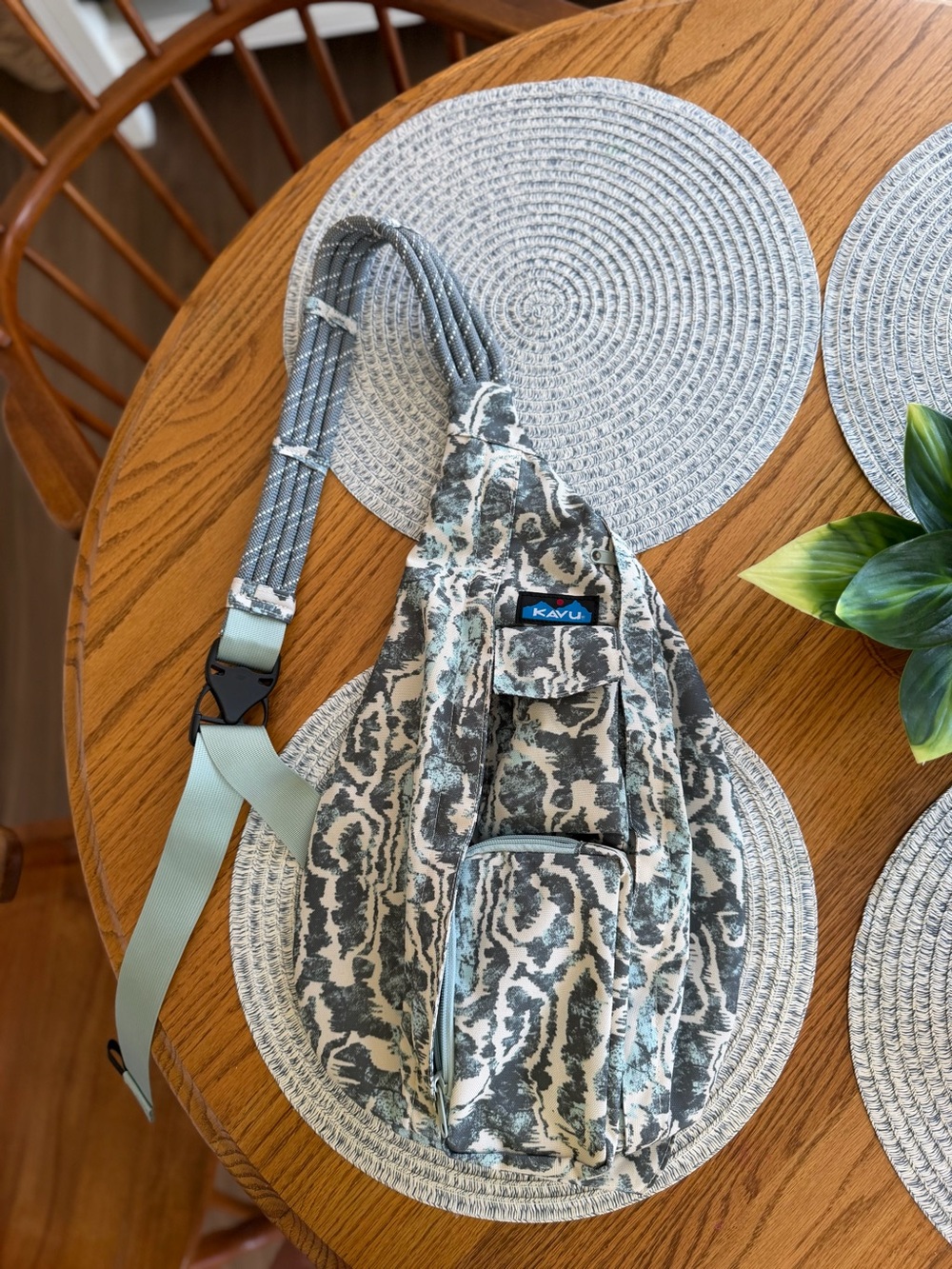 Kavu Abstract Teal and Gray Sling Pack